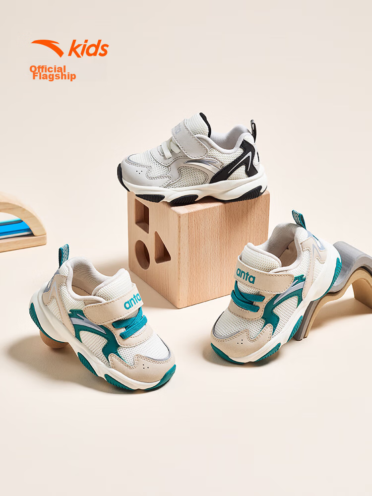 Anta Kids Autumn Sports Shoes Girls Baby Velcro Non-slip Walking Casual Shoes A12430003H 20