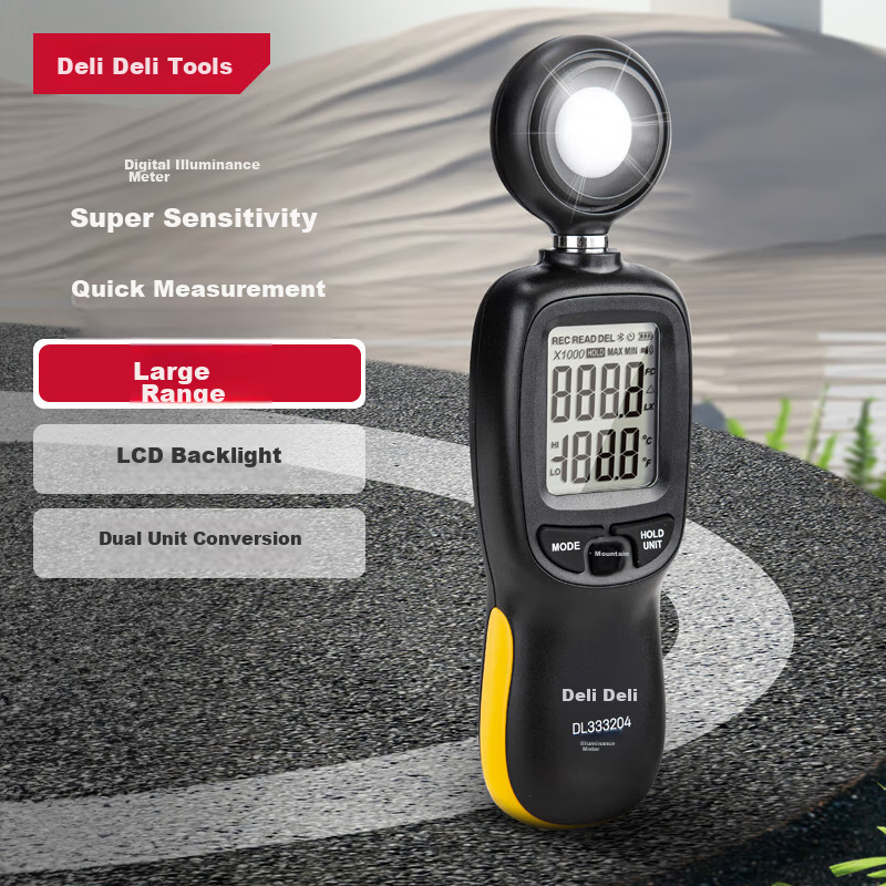 Deli Integrated Illuminance Meter, Home Light Meter, High-Precision Lumen Tester, Brightness Meter, Illuminance Tester