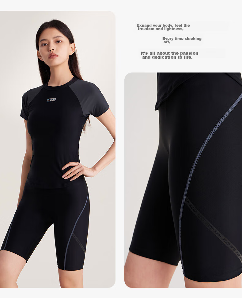 Keep Women's Two-Piece Knee-Length Conservative Plus Size Professional Swimsuit, Concealing, Sun Protection Swimwear, 246 Black, L 17