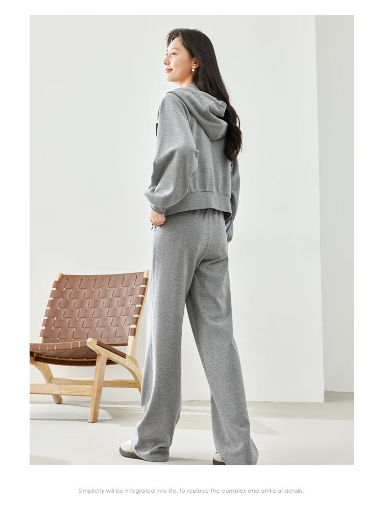 Fansiman Casual Hooded Sweatshirt Set for Women Autumn New Short Top and Long Pants Two-Piece Set Apricot M 7