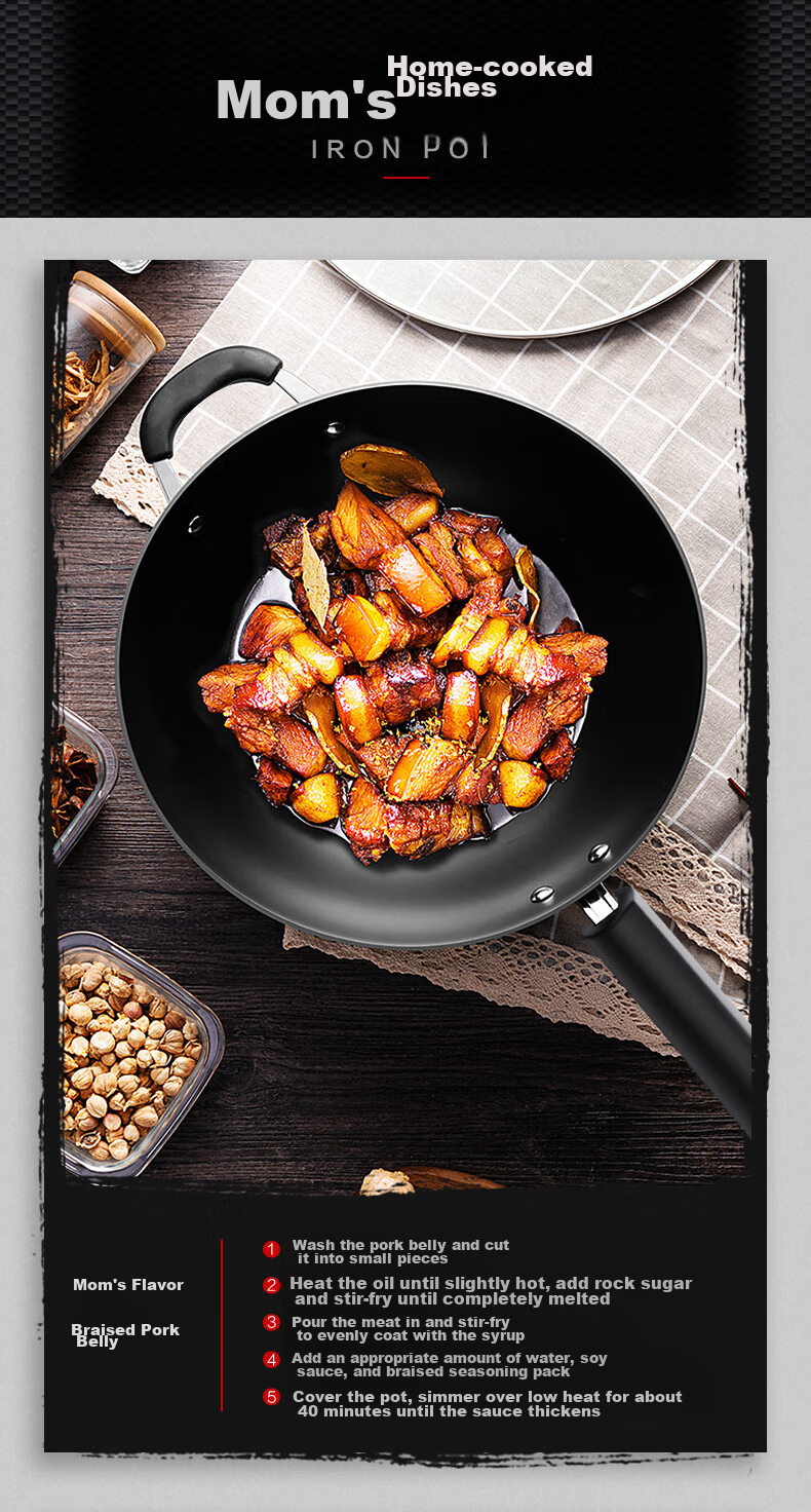 SUPOR Cast Iron Wok, 30cm, Non-Coated Flat Bottom Frying Pan, Scratch-Resistant, Wear-Resistant, Compatible with Induction Cooker And Open Flame 8