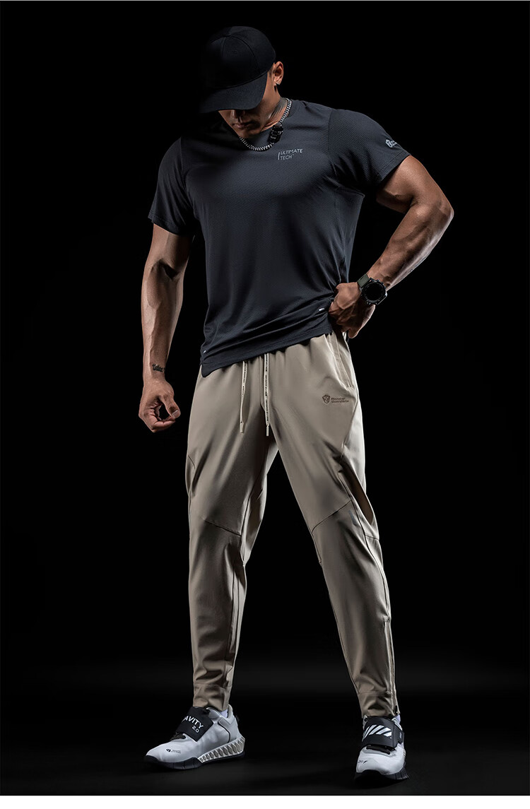 Monster Guardians Men's Sports Pants, Lightweight Breathable Quick-Dry Running Trousers, YKK Zipper Two-Tone Joggers, Khaki Color, Size M 18