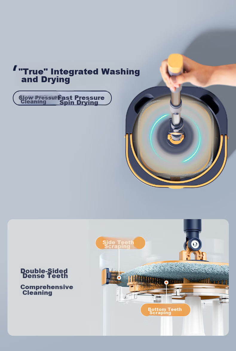 HoMettler Clean And Dirty Separation Rotating Mop, 3 Cloths, 135cm Handle Length, Household All-In No Hand Washing Mop, Flat Lazy Person Mop 10