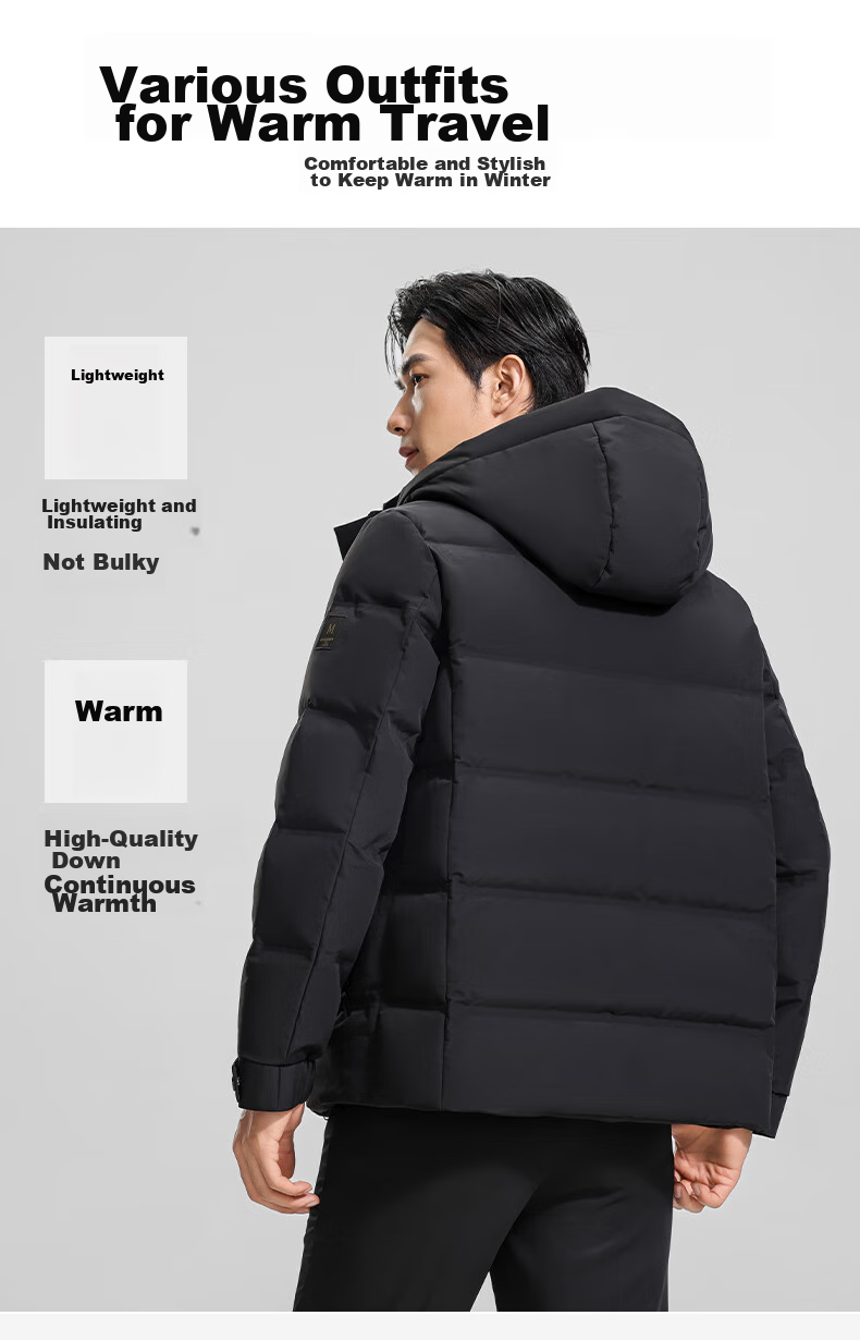 YAYA Men's down Jacket, Short Style with Detachable Hood, Thick Warm Coat for Young And Middle-Aged, Winter Business Casual Outerwear Y05 2
