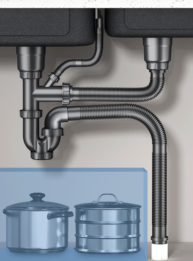 Larsd Kitchen Sink Drain Pipe Set for Double Sink, Dishwashing Basin Drainage Kit Accessories 9127 3