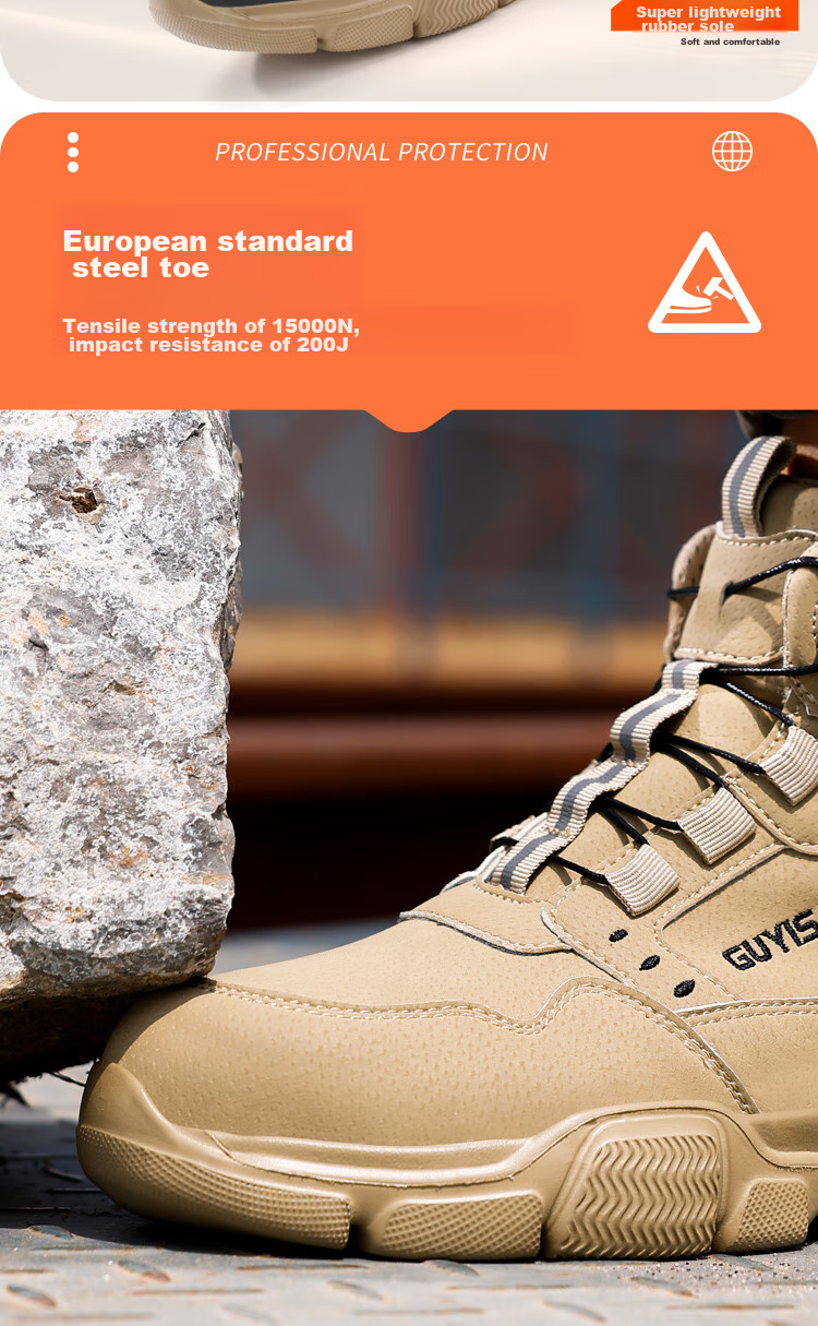 Fumeier Safety Shoes for Men, High-Top Steel Toe Cap, Anti-Smashing, Anti-Puncture, Waterproof, Ultra-Light Comfortable Work Shoes F055BK Size 43 6