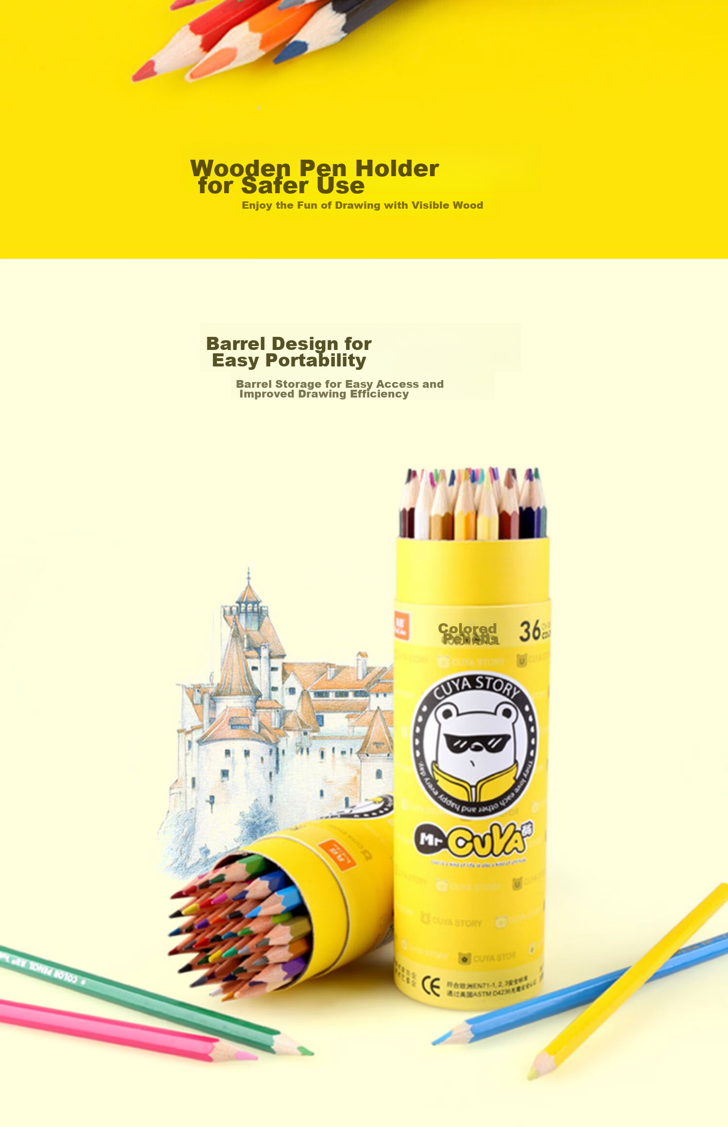 TRUECOLOR 36-Color Oil-Based Colored Pencils, Wooden Hexagonal Barrel, Colored Pencils for Students' Drawing And Coloring, Art Supplies, Painting Materials, Art Set 036 Drawing Tools 5