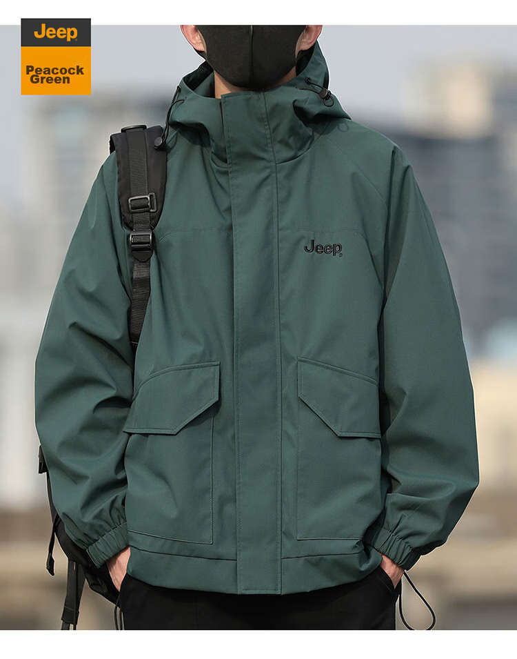 JEEP Men's Jacket, Spring And Autumn Outerwear, Loose Casual Workwear, Windbreaker for Men And Women, Couples' Clothing, Black, Size S 19
