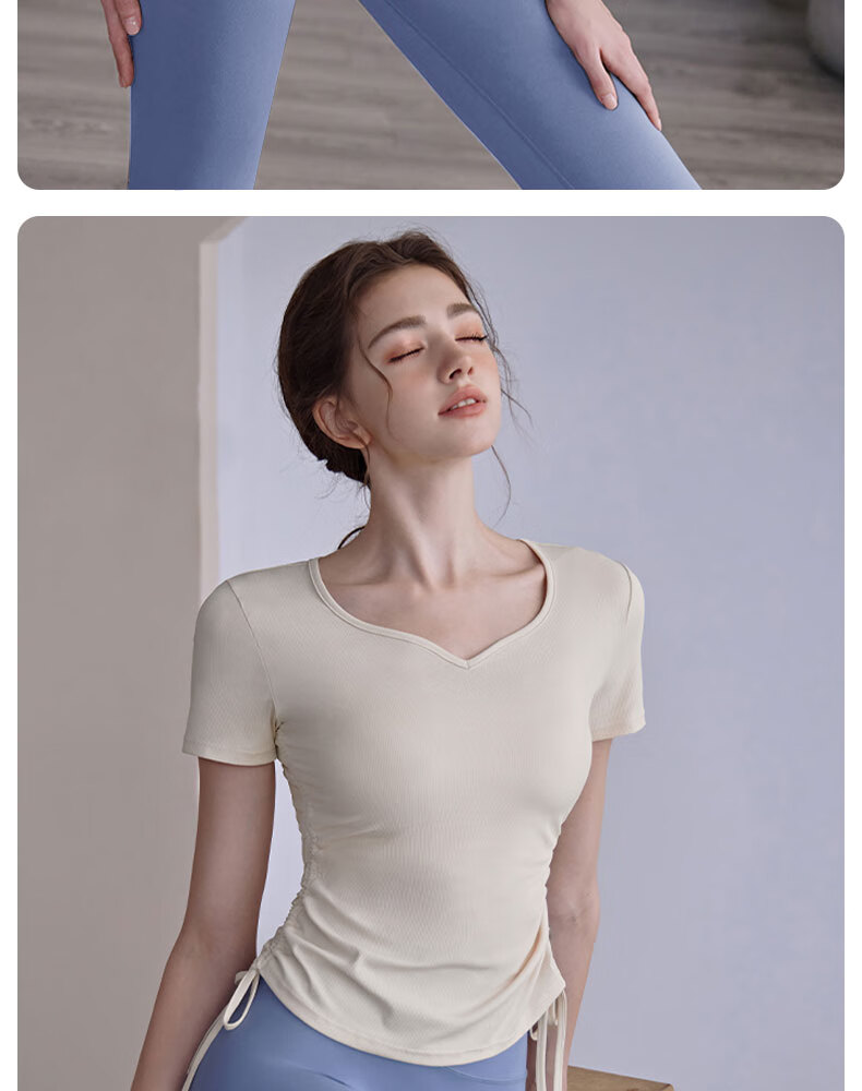 XUEXIMAN Yoga Top Short Sleeve Women's High Elasticity Pleated Slimming Pilates Sports Quick-Dry T-Shirt Fitness Wear Summer 13