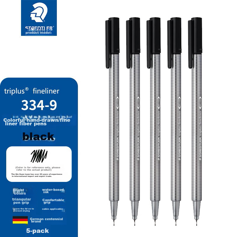 Набор маркеров STAEDTLER 334-9, 0.3 мм, водорастворимые, быстросохнущие, художественные, черные, 5 шт.