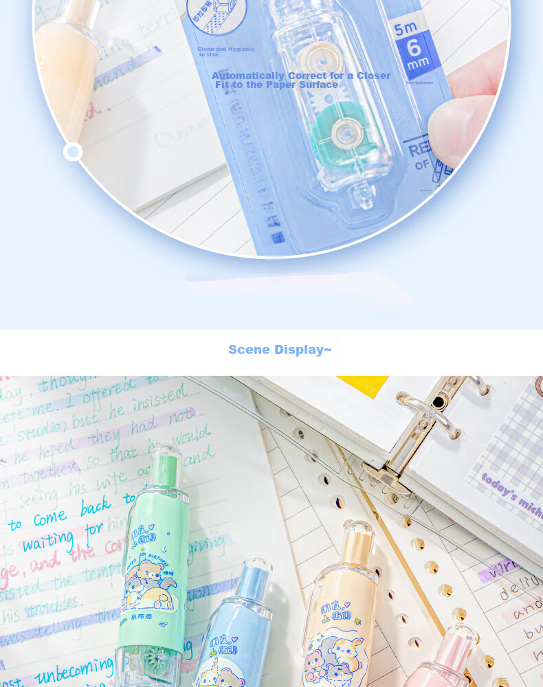 Sannianerban 5-Pack Retractable Dot Glue Pen, Children's Stylish High-Capacity Double-Sided Adhesive, Replaceable Core, Invisible Glue Pen Refill, Round Dots, Simple Style in 5 Colors 17