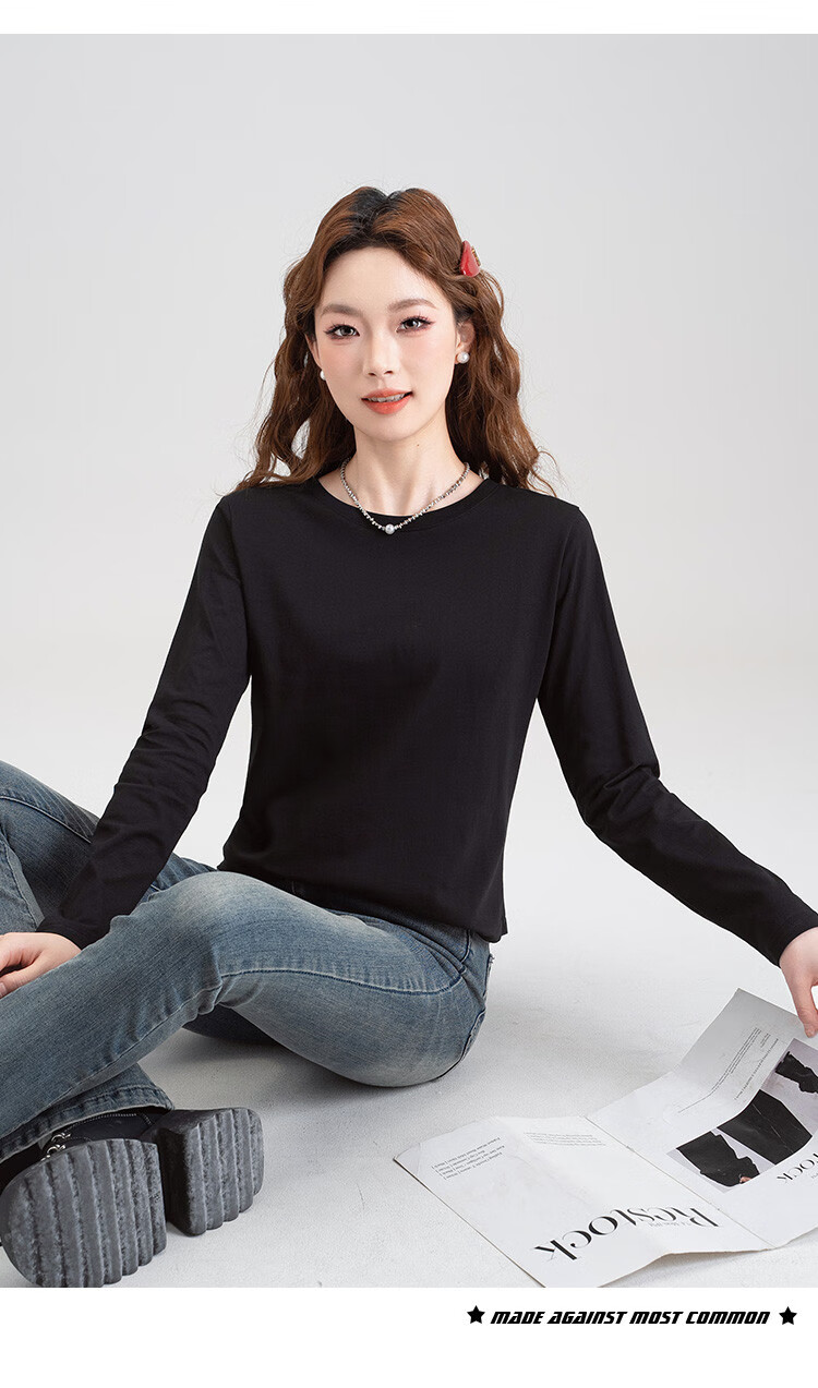 NOME Autumn And Winter New Round Neck Slim-Fit Long-Sleeve T-Shirt for Women, Body-Hugging Waist-Cinching Base Layer Inner Wear, White, XL 14