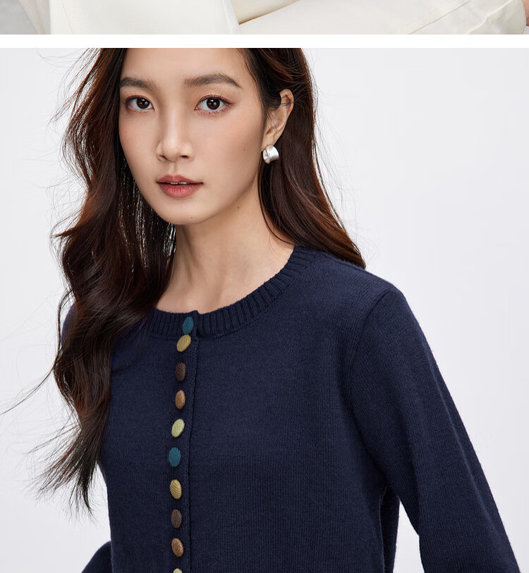 Sentubila Premium Knit Cardigan Women Autumn Winter Loose Slim Fit Petite Long Sleeve Jacket Top Dark Navy JM 23