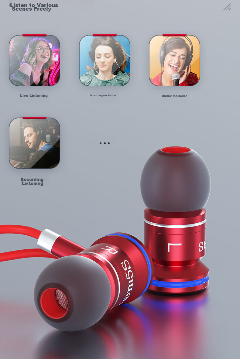 ISK SEM5S Red Wired Monitoring In-Ear Headphones, Professional Live Streaming High-Fidelity HIFI Earphones, Karaoke Music Sleep Deep Bass Mobile Computer Sound Card Universal Earplugs 8