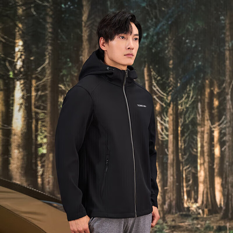 TOREAD Men's Soft Shell Jacket, Autumn And Winter Outdoor Windproof Warm Fleece-Lined Soft Shell Coat, Hiking Travel Jacket, Mountaineering Outerwear