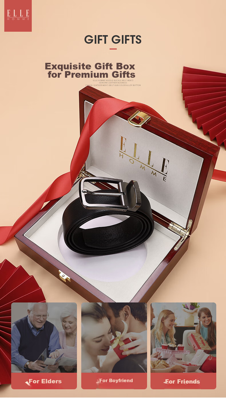 ELLE HOMME Men's Business Leather Belt, Top-Grain Cowhide Pin Buckle Waistband, 304 Stainless Steel Buckle Head, Birthday Gift for Me 1