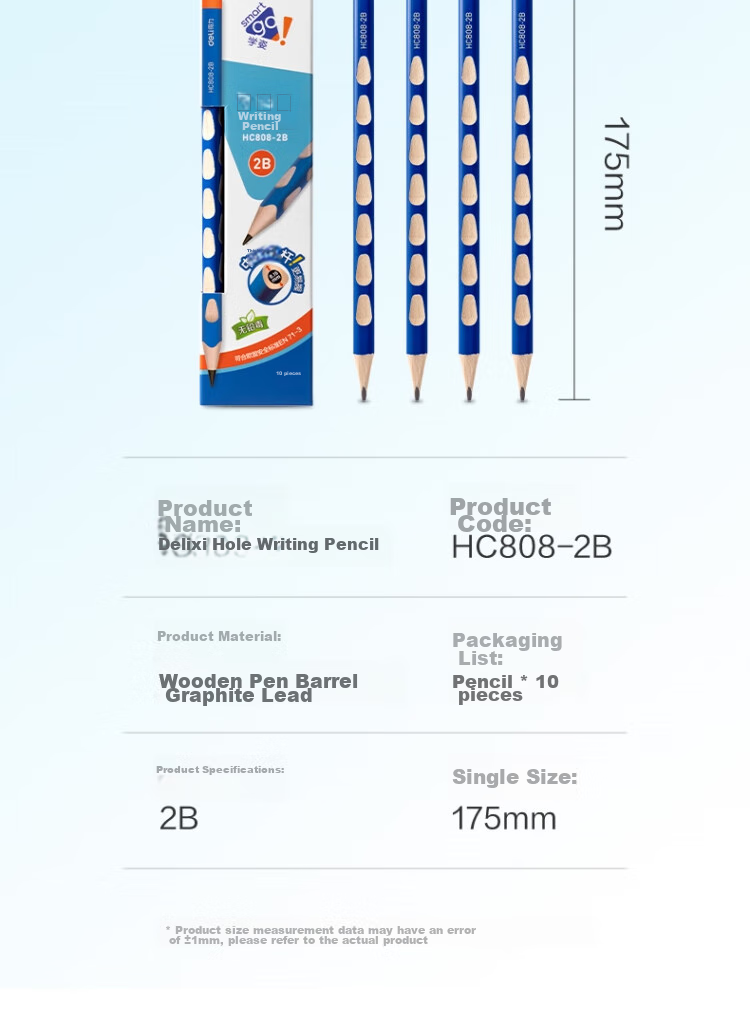 Deli Perforated Pencils, 10 Pieces, 2B Medium Thick Barrel, Triangular Grip for Easy Holding, Hand Posture Correction, Student Writing Practice, Children's HC808-2B School Supplies 15