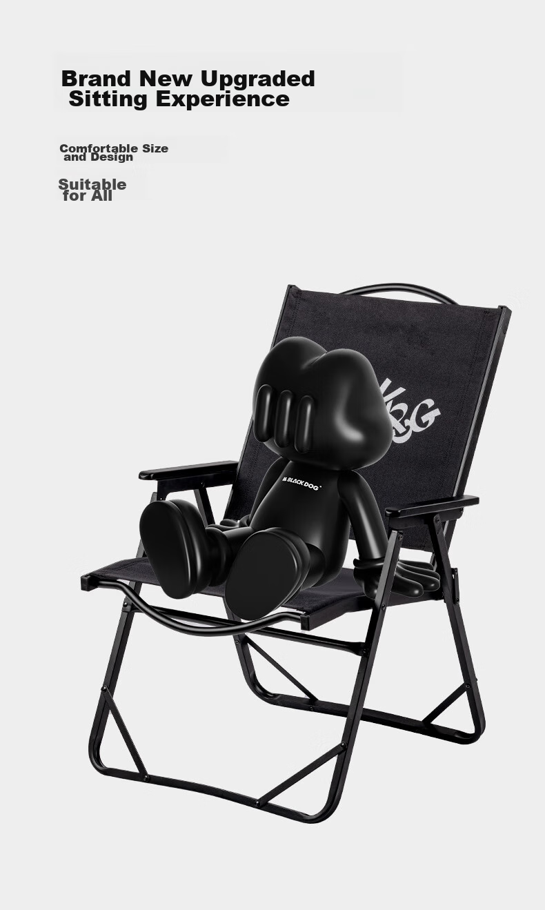 Black Dog Kmit Folding Chair, Single Seat Outdoor Chair with Backrest, Portable Lounge Chair for Leisure Fishing And Beach, Director Chair, Night Black 3