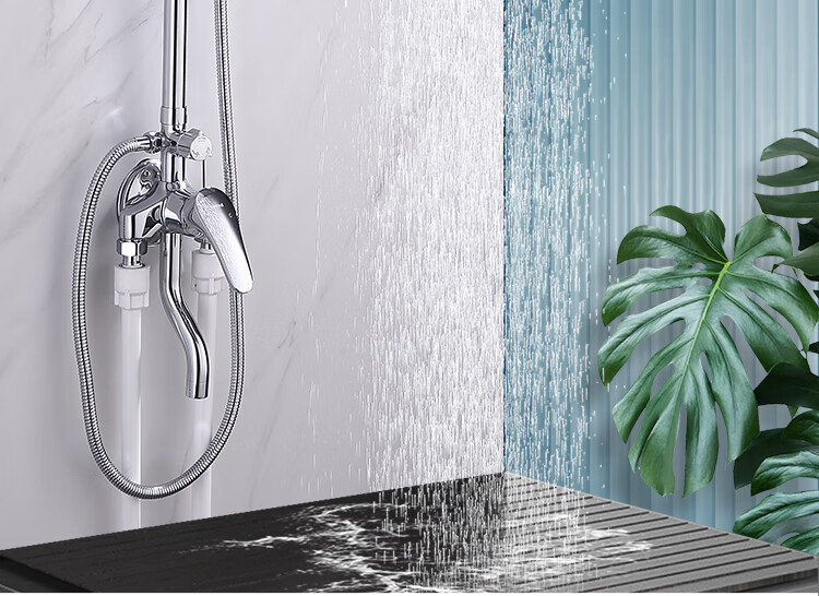 Larsd Surface-Mounted Shower Head Set, Silver Exposed Pipe Shower Head Complete Set with Copper Body Shower Faucet Mixing Valve LD5816 1