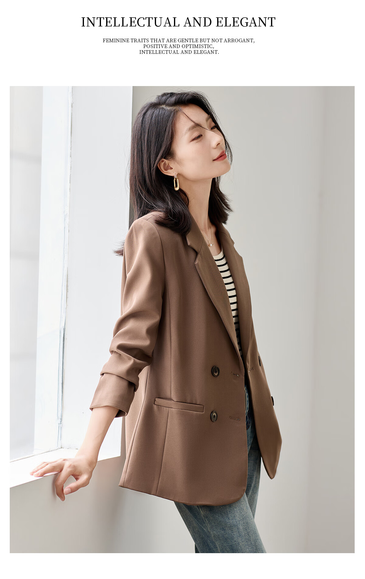 Chushen Long-Sleeve Blazer for Women, Commuter Professional Casual Stylish Suit Jacket with Double Buttons S143U6001 12