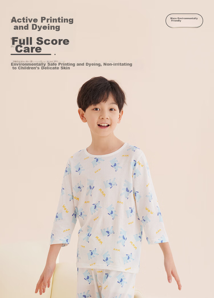 Hodo Children's Pajamas, Summer Thin Pure Cotton Class A Boys Girls Home Wear, Short Sleeve Set, Loose Fit 3231 150 8