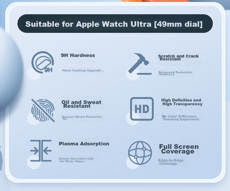 BHO [Compatible with Ultra3/2/1] Tempered Glass Screen Protector for Apple Watch Ultra3, Full Coverage Protective Film for Apple Watch Ultra3/2/1 3
