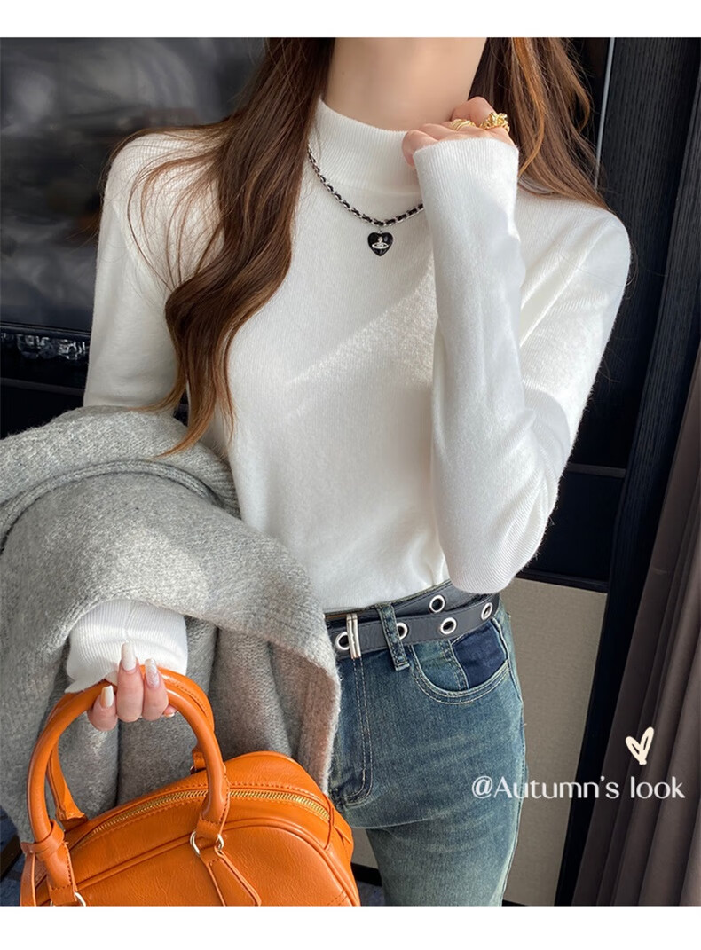 YUZHAOLIN Women's Half Turtleneck Base Shirt Autumn Winter 2025 New Knitted Lazy Style Soft Sweater Black 14
