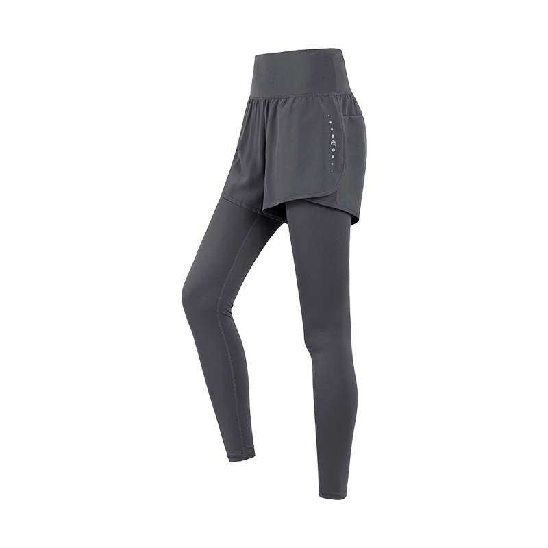 CAMEL Elastic Faux Two-Piece Fitness Pants for Women, High-Waisted Tight Running Trousers, Y23BA4L0029C, Misty Gray, XL