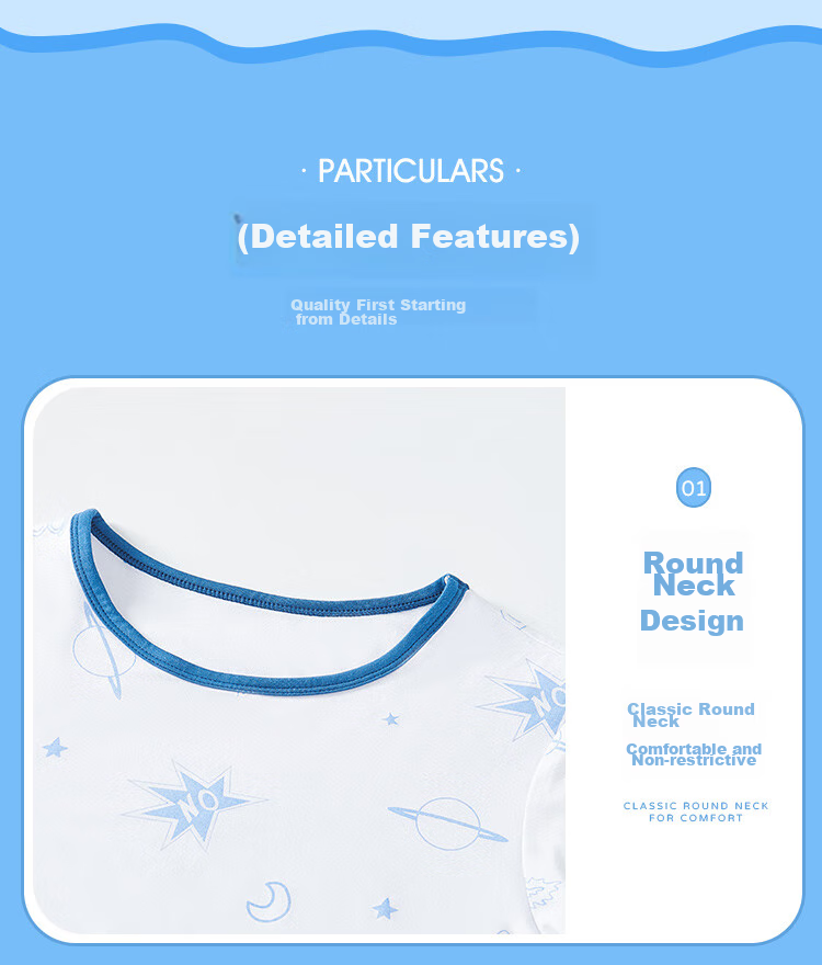 LangSha Children's Pajamas, Boys' Summer Thin Modal Sleepwear, Youth Three-Quarter Sleeve Home Wear Set, Blue, Size 120 11