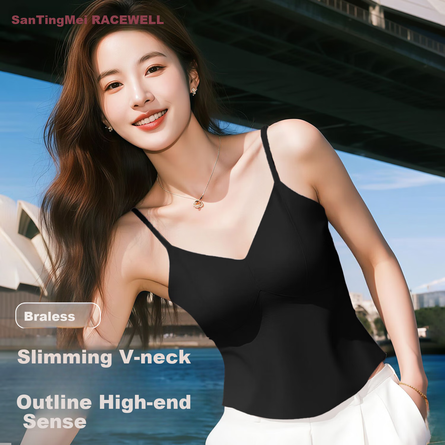 GRACEWELL Camisole Tank Top for Women, Built-In Bra with Padding, Thin Straps, Beautiful Back Design, No Need to Wear Bra, Can Be Worn As Outerwear Or Inner Layer