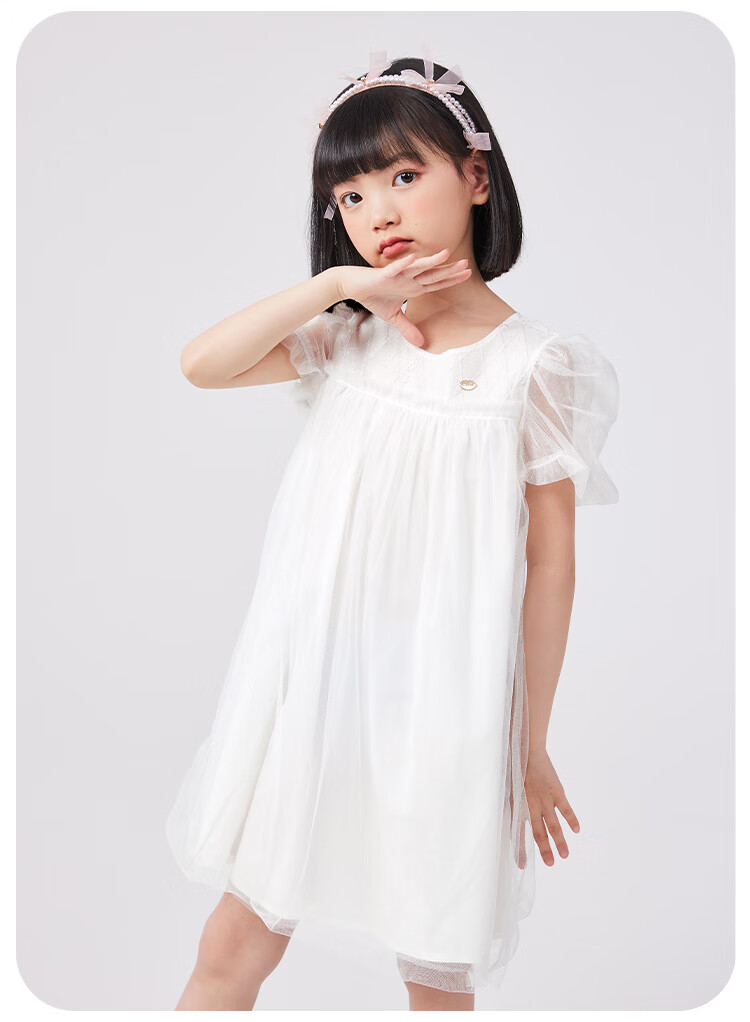 QQ DUCK Girls' Dress, Children's Summer Puff Sleeve Princess Tulle Skirt, Sweet Performance Gown for Teenagers, Purple 19