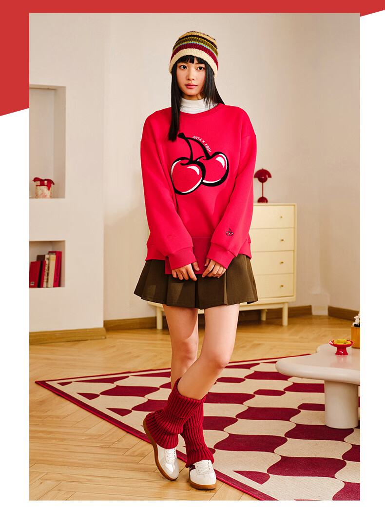 ANTA ×kirsh Collaboration | Cherry Round Neck Pullover Sweatshirt for Women, New Autumn Trendy Sports Top 7