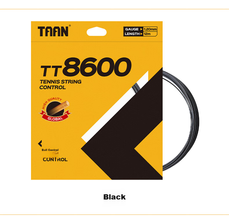 Taan Tennis String, Hard String, Powerful Control, High Elasticity, Durable, TT8600s Hexagonal Power, Black, 12M, Single Pack 6