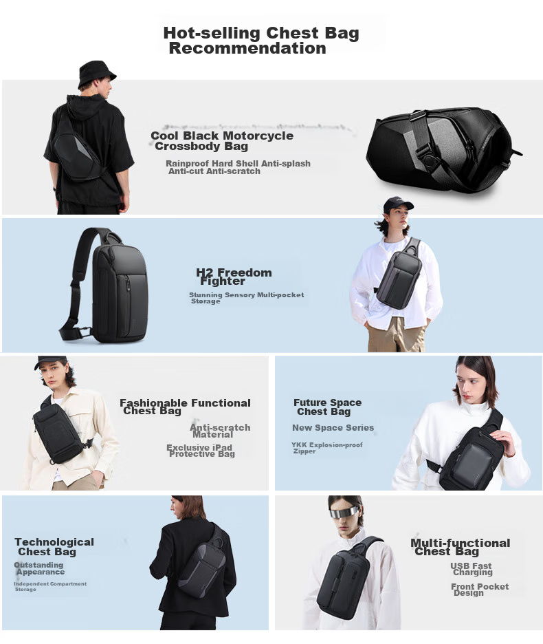 Bange Chest Bag for Men, Travel Shoulder Bag, Business Casual, Multi-Compartment, Large Capacity, Versatile, 11-Inch Tablet Crossbody Bag, Black 1