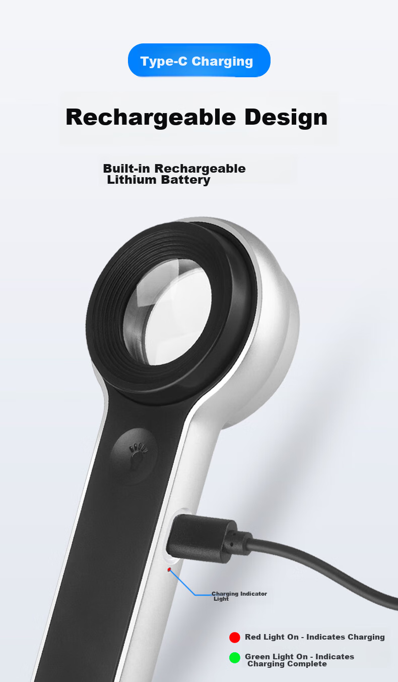 MIXOUT Portable High Magnification Magnifying Glass with LED Light for Smoke, Alcohol, Jewelry, Antiques, UV Light, USB Direct Charging 6