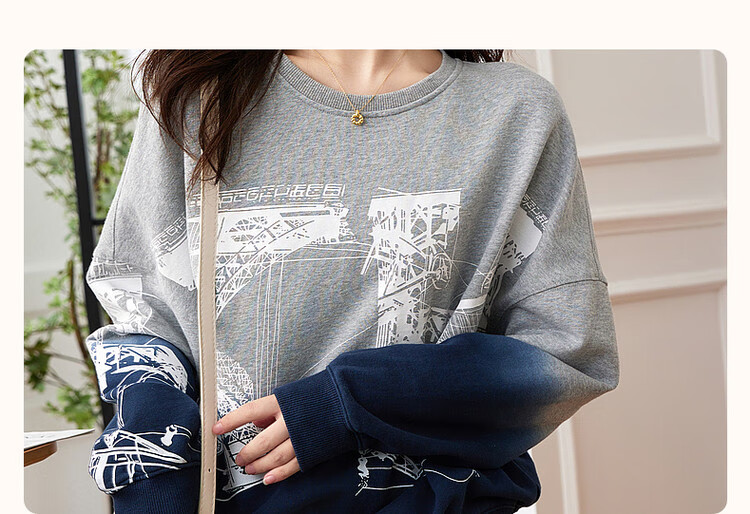 Dme [Stylish Gradient Casual Sweatshirt] Spring And Autumn Cotton Round Neck Loose Slightly Elastic Sweatshirt Women's Top, Flax Gray, S 4