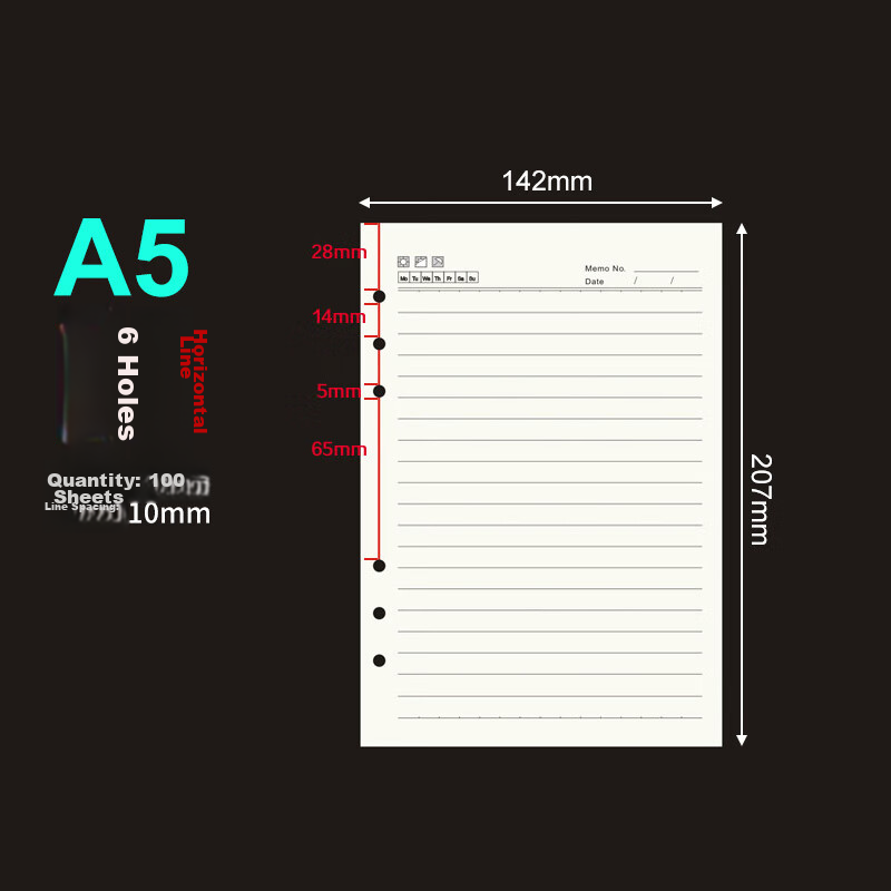 Chaoyou 6-Hole Loose-Leaf Lined Refill Paper A5 Note Replacement 9-Hole B5 Diary Refillable Paper 4-Hole A4 Notebook 6-Hole A6 Blank Inner Pages A5 Lined 003