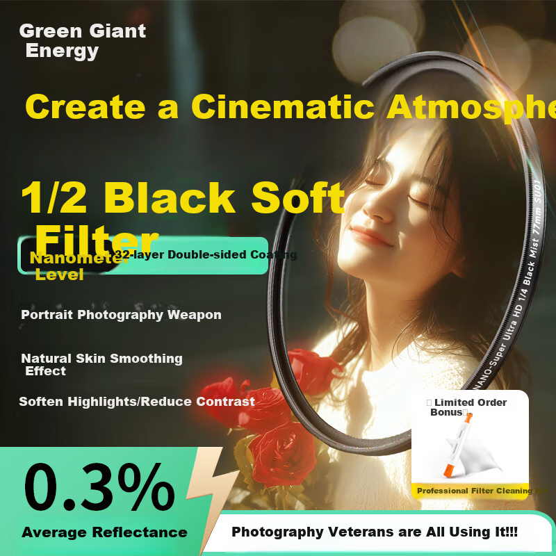 Llano 1/2 Black Soft Filter, 77mm Half-Stop Soft Lens, Diffusion Filter, Soft Focus Filter, Vignetting Filter, Portrait Light Softening Matte Shooting Beauty Mirror for Mirrorless And DSLR Cameras