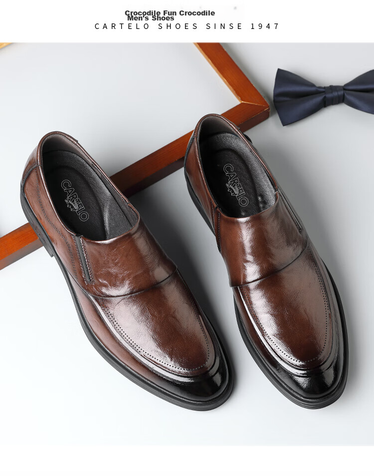 CARTELO British Business Men's Leather Shoes, Breathable Cowhide Men's Shoes, Casual Leather Shoes, Slip-On Loafers, 9832 Black, Size 42 20