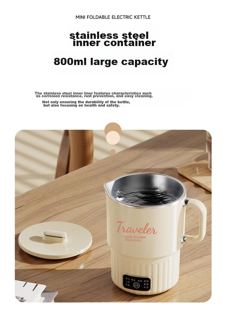 Ouruibo Traveler Mini Folding Electric Kettle, 0.8L, Lightweight And Portable, Ready to Use Or Store, ORB-1523 3