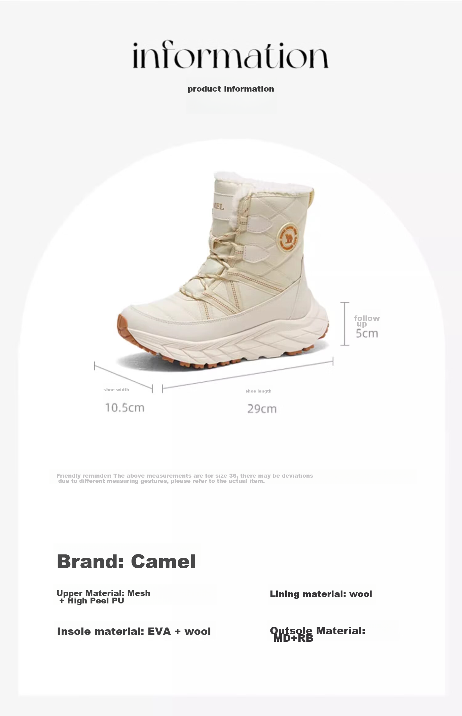 CAMEL Winter Outdoor Snow Boots for Men And Women, Thick-Soled High-Top Hiking Boots with Insulation And Warm Fleece Lining 6