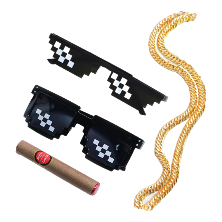 JIANTIAN Mosaic Glasses, Gold Chain, Cigar-Shaped Camera, Stress Relief, Funny Props, Three-Piece Set, Children's Gift