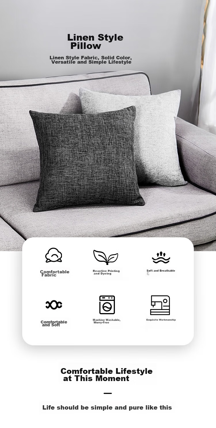Pierre Cardin Throw Pillow Cushion, Solid Color Linen Style Removable Nap Pillow Office Backrest Car Lumbar Support, Smoke Gray, 45*45cm 1