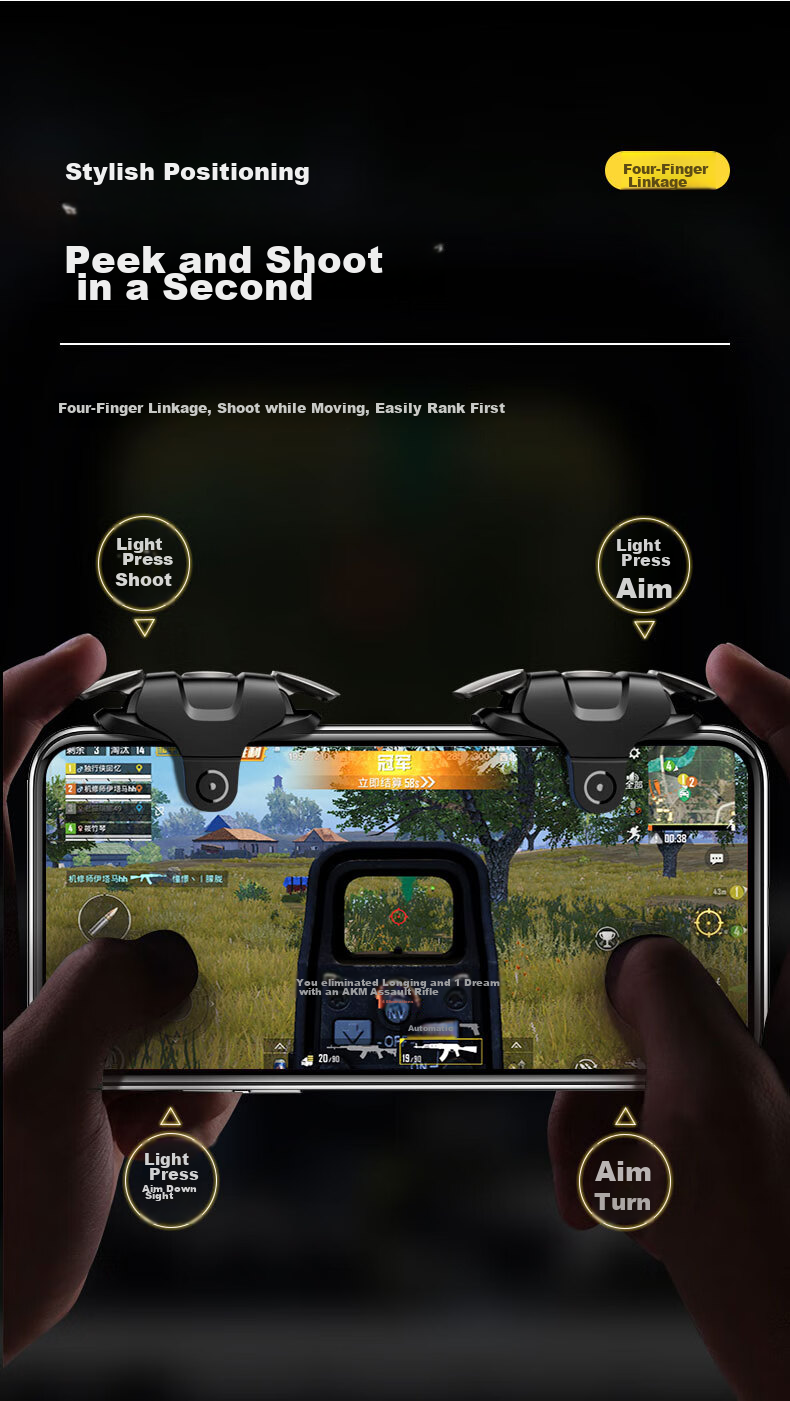 CangHua Chicken Dinner Pro: Mechanical Keyboard Triangular Action Mobile Game Assistant with Automatic Six-Finger Shooting And Gun Pressing for Peace Elite Dark Zone Breakout Games, External Device for Android And iOS 15