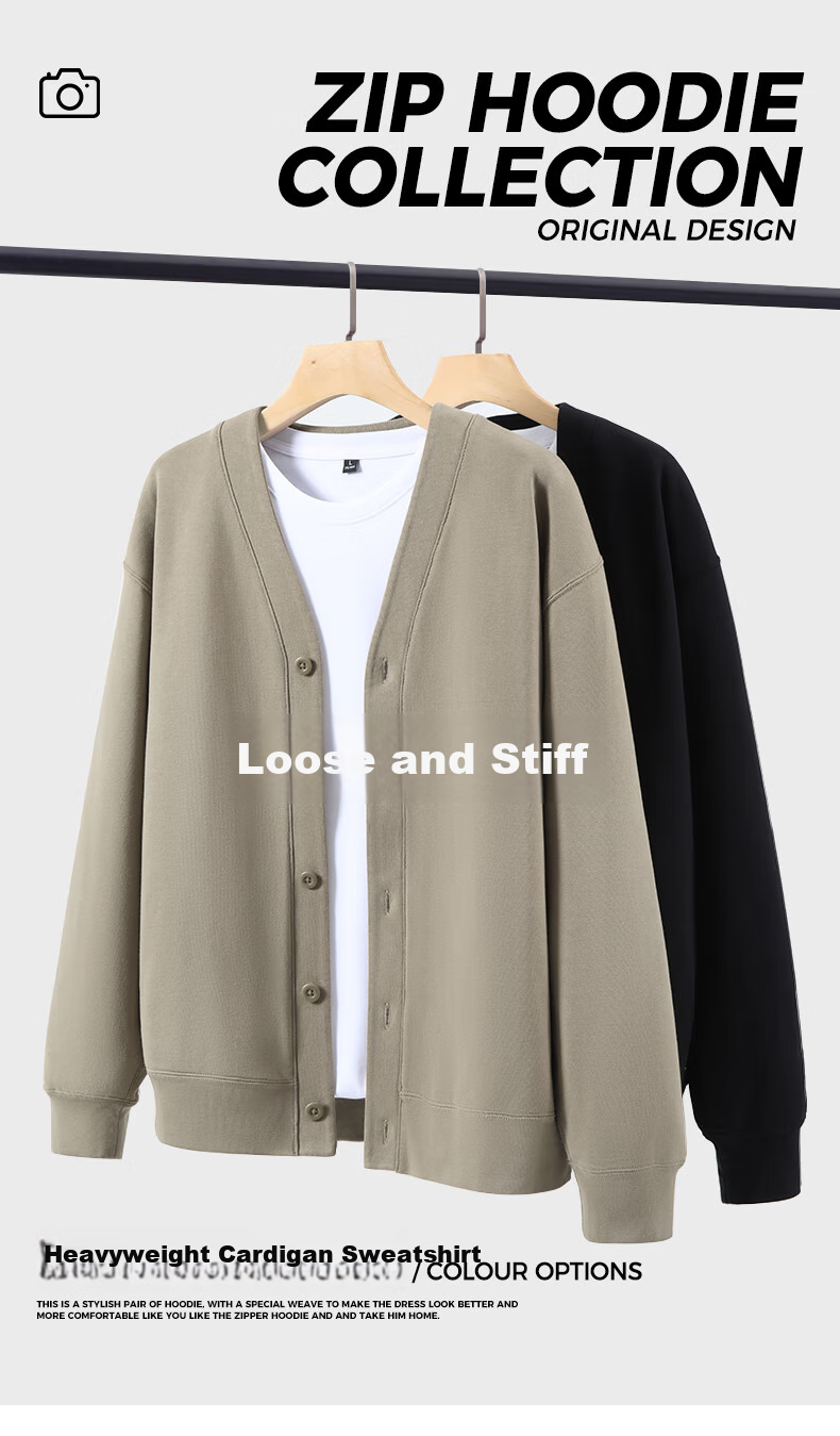 Baleno Cardigan Jacket for Men, Spring And Autumn Style, Solid Color Button-Up Versatile Men's Top, Casual Trendy Heavyweight 320G Cotton Coat 3