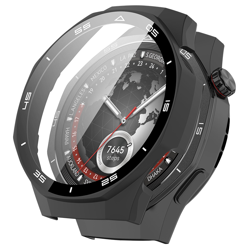 KMaxAI Compatible with Huawei Watch GT5 Pro 46mm Protective Case + Screen Protector Combo Full Coverage Watch Case with Watch Face Cover & Screen Film Anti-Scratch Anti-Fingerprint Hard Case Tempered Glass Film Black