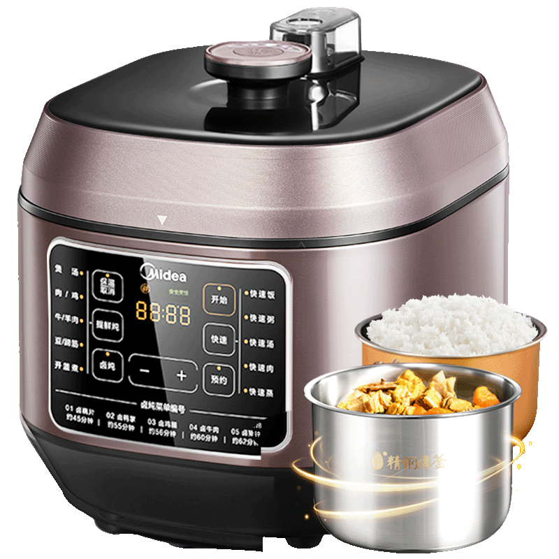 Midea 0 Coating Thick Steel Pot Electric Pressure Cooker 6L Flavor Enhancing Double Inner Pot Large Capacity Home Use High-Pressure Cooker Soup Maker Rice Cooker for 4-6 People MY-C640G