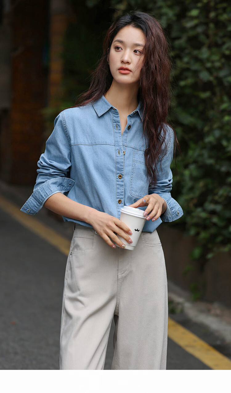 Dme Distinctive Single-Pocket Denim Shirt for Women, Medium Denim Blue, Size L 9