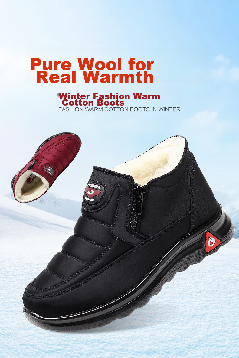 Ankang Winter Pure Wool Women's Cotton Shoes, Traditional Beijing Cloth Shoes, Warm Waterproof Boots for Elderly Mothers, 78990, Red, Size 36 2