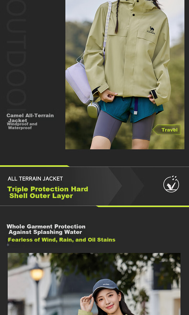 CAMEL Sports Jacket, New Style for Men And Women, Spring And Autumn Casual Fleece-Lined Jacket, Outdoor Water-Repellent Windproof Mountaineering Coat, Windbreaker 9